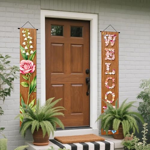 Image of Nuxovilar Lily Rose welcome Porch Banners 12x70 Inches Polyester
