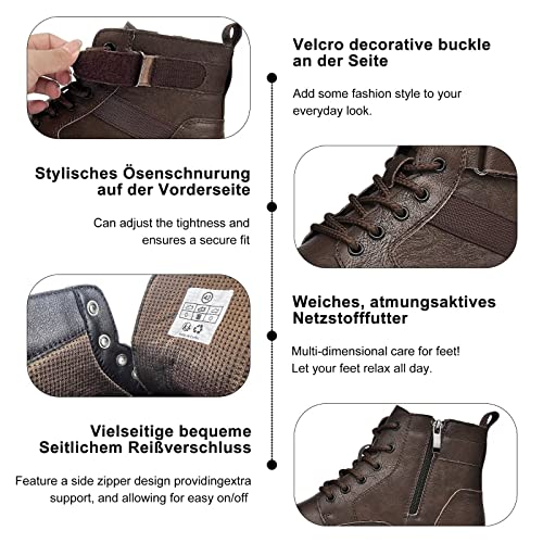 visionreast Laarzen voor heren, motorlaarzen met ritssluiting, enkellaarzen, ademend, casual leren laarzen, ronde kop, korte laarzen, outdoor, antislip springlaarzen - Image 5