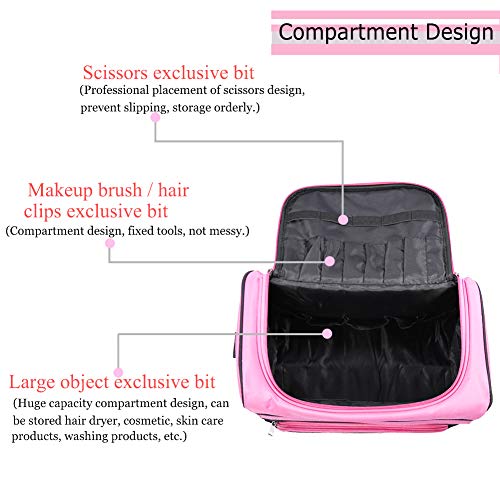 Foto von Tragbare Friseurtasche Salon Friseur Bag Tragbare Profi Große Kapazitäts Friseursalon Friseurtasche mit Schultergurt für Draussen Zuhause Reise Rosa