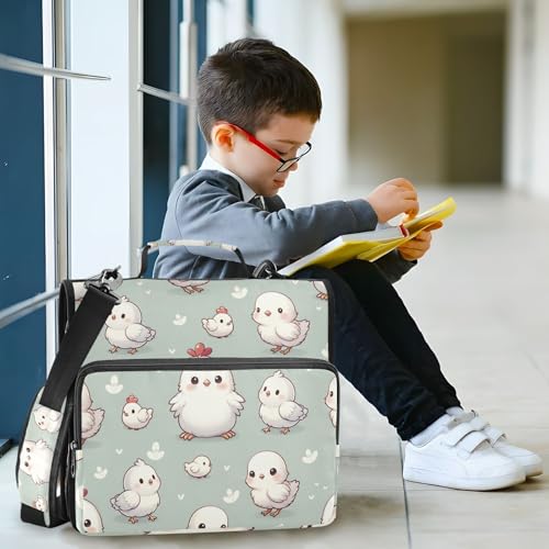 Image of Cute Animal Chicken Farm Zipper Binder Bag 3 Ring Binder with Shoulder Strap Zip Up 500 Sheets Capacity Multi Pockets for School Office Supplies