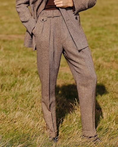 Mens Vintage Tweed Dress Pants Slacks Trousers Pleated Front Suit Pant3