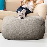 Jaxx Ellis Ottoman Shearling Faux-Lamb Plush Pouf for Modern Interior Design, Oval, Smoke