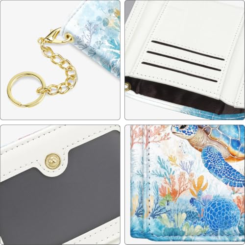Image of Turtle Small Wallet Women, RFID Blocking Trifold Wallet, Cute Credit Card Holder with Kaychain, Credit Card Wallets, Vegan Leather, 7 Card Slots, ID Window, Wallets for Women Ladies Girls