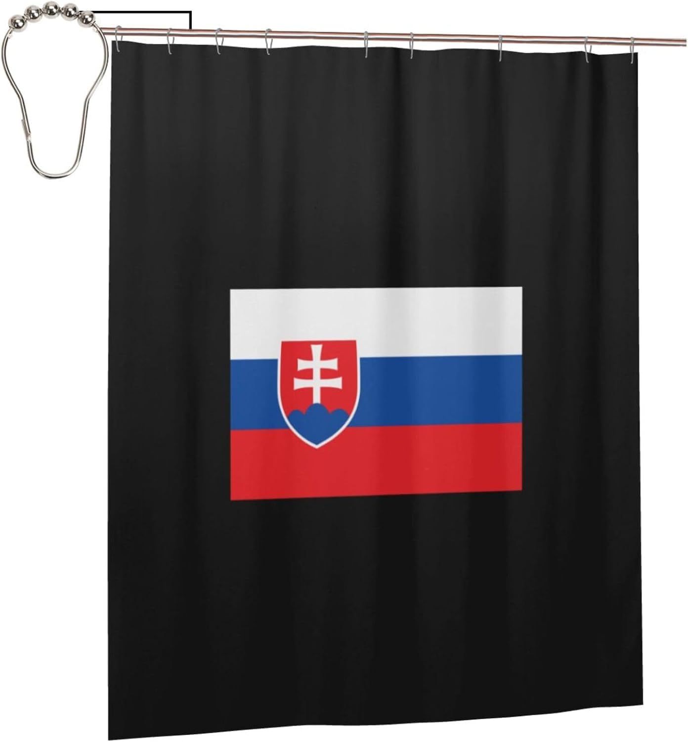 Slovakia Flag Bathroom Fabric Shower Curtain with 12 Buckles and Hooks, Washable, Waterproof, 60x72 Inches