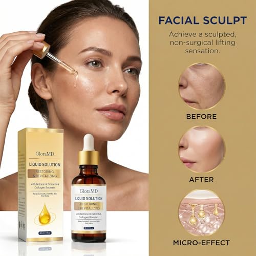 GLORAMD Liquid Solution, Gloramd Face Lifting Serum with Peptide & Collagen, Firming & Moisturizing Skin Care for Smoother, Elastic Looking Skin