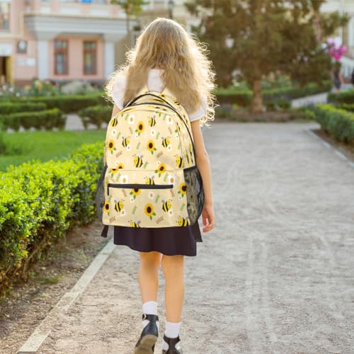 Sac à dos décontracté feuilles d'abeilles grand volume pour étudiants et voyageurs