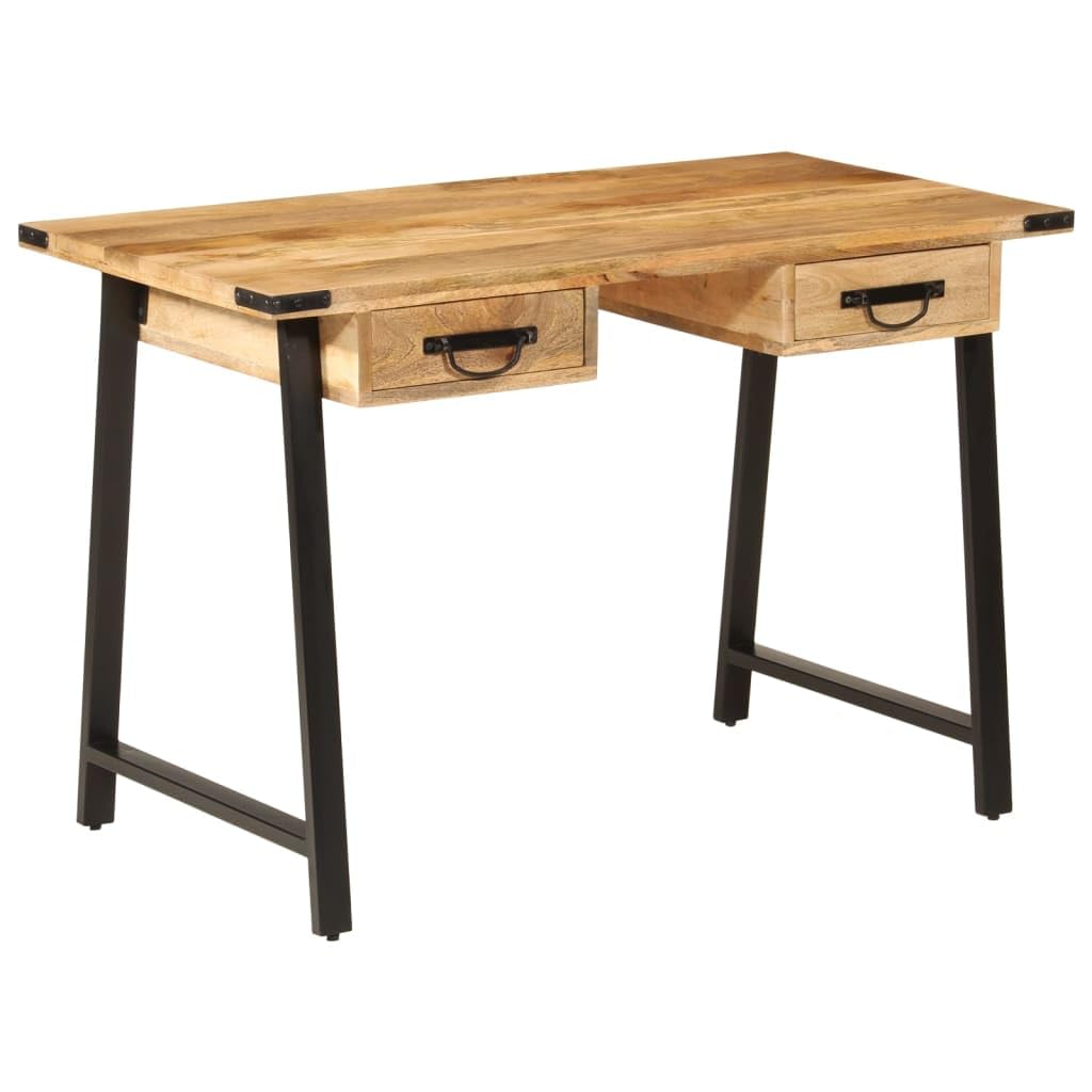 Schreibtisch aus massivem Mangoholz mit Eisenbeinen 105x55x70 cm, inklusive 2 Schubladen, Robustes Design, ideal für Home Office, ergonomisches Arbeiten, langlebiges Möbelstück