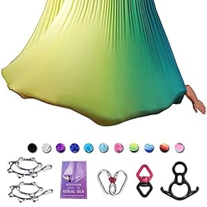 SAIVEN 10m Aerial Silks Equipment Yoga Set, Yoga Swing for Aerial Hammock Silk, Aerial Dance Equipment, Yoga Starter Kit(L: 10m x W: 2.8m) (Gradient Green)