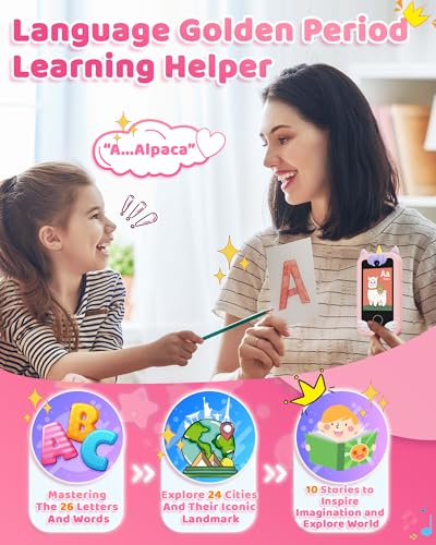 DUDUDRAGON Kids Smart Phone Toy for Girls 3 4 5 6 Year Old Toddler Unicorn Gifts , MP3 Music Player, Dual Camera Travel Toys with Educational Games, Touchscreen Pretend Play Phones for 3-8 Year Old