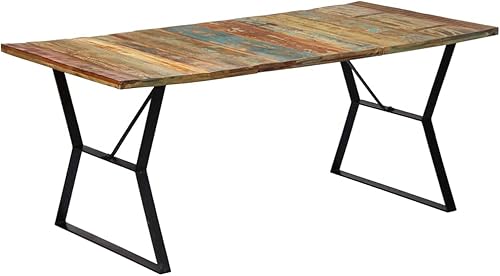 70.9x35.4x29.9 Reclaimed Wood Dining Table Seats 8, Iron Legs