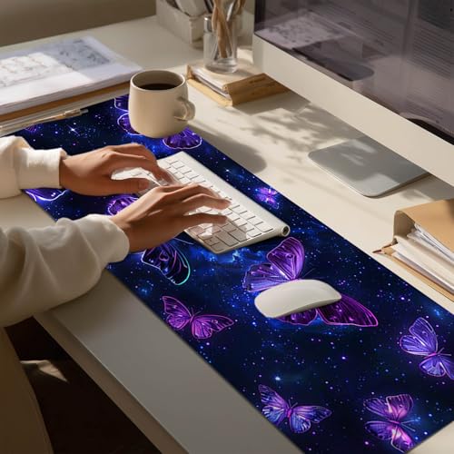 Tapis de souris de jeu grand format 80x30 cm papillon violet XL - 4