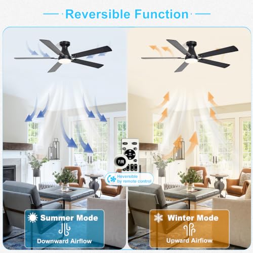 Image of Depuley Modern Ceiling Fan with Light: 52-Inch Black Flush Mount Fandelier | Bedroom Indoor Outdoor Use, 5 Reversible Walnut Blades, 6 Fan Speeds, Timing Function, Dimmable 3CCT, Remote Control Included