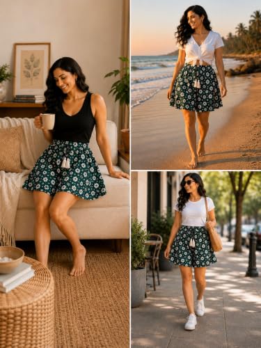 Image of B STORIES Women's Viscose Printed Lounge Culotte Shorts (Pack of 2)