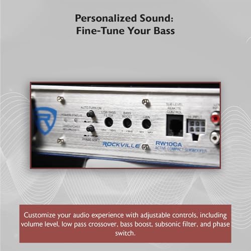 Image of Rockville RW10CA 10 inch 2-Ohm Slim Powered Under-Seat Car Subwoofer | 800W Peak, 200W RMS, Bass Knob, Auto Turn-On, Variable LPF, Bass Boost, Phase Switch, Deep Bass