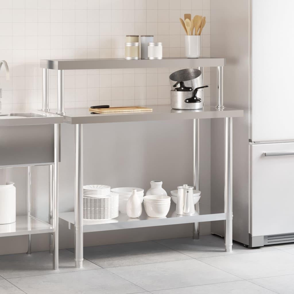 Tavolo da Lavoro Cucina con Piano d'appoggio in Acciaio Inox 110x55x120 cm Piano di Lavoro con Ripiano Inferiore per Gastronomia Ristorante Cucina Bar Catering