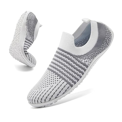 Womens Sneakers White Tennis Running Walking Shoe Barefoot Shoes Minimalist Zero Drop Sole Lightweight Casual Sneaker Size 8