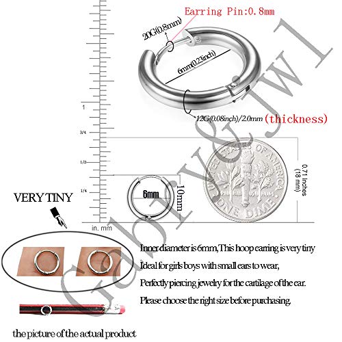 Image of 316L Surgical Stainless Steel Huggie Hoop Earrings 6mm 8mm 10mm 11mm 12mm 14mm Hypoallergenic Earrings Ring Cartilage Helix Lobes Hinge Sleep Earrings for Men Women