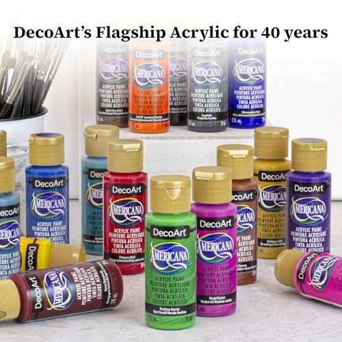 Image of DecoArt Americana Acrylic Paint Set - Color Wheel & Color Theory Collection, 9 Bottles (2 fl oz) - Art and Craft Acrylic Paints for Canvas, Wood, and More