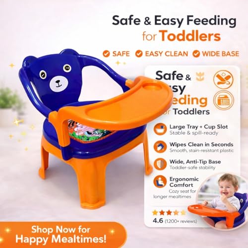Image of MY LITTLE TOWN Kids Feeding Chair| Musical Chu Chu Chair| Baby Chair| 4-36 Months| Baby Chair| Portable| Booster seat (Blue with Orange)