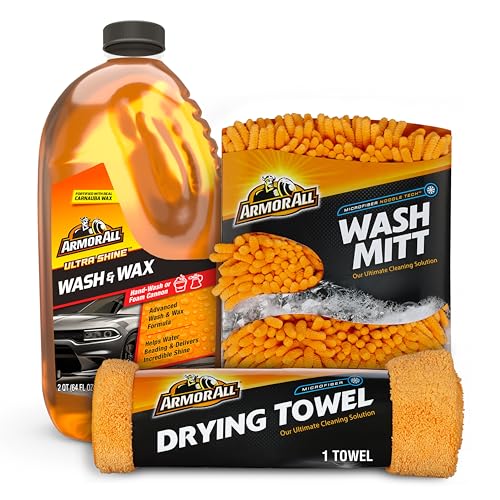 Armor All Car Wash Kit - Complete 3-Piece Car Cleaning Set with Car Wash Soap, Wax, Microfiber Mitt...