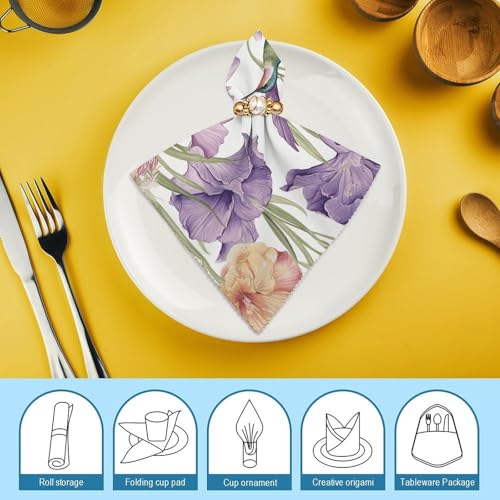 Set de 4 servilletas de tela con flores y colibríes 18.7x18.7 pulgadas miniatura 7