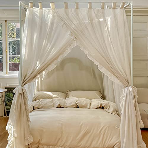Elegante Spitze Prinzessin 4 Eckpfosten Moskitonetz Romantisch für Mädchen Frauen Bettvorhang Baldachin für Erwachsene Hochzeit Schlafzimmer Kinderzimmer Dekoration