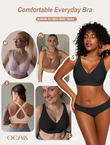 Image of OEAK Womens Comfortable Jelly Bras Deep V Bra No Underwire Seamless Full Coverage Bralettes Raceback Tshirt Supportive Bras