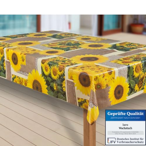 laro Wachstuch-Tischdecke Abwaschbar Garten-Tischdecke Wachstischdecke PVC Plastik-Tischdecken Eckig Meterware Wasserabweisend Abwischbar |56|, Muster:Sonnen Blumen, Größe:100x160 cm