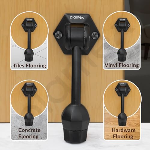 Image of Plantex Door Stopper for Main Door /5-Inch Stopper with Rubber Grip /Stoppers for Wooden Door /Stops for Door - Pack of 4 (Z-Black)