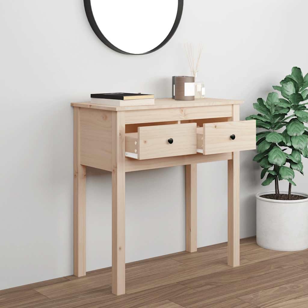Tavolo consolle in legno di pino massiccio, 70 x 35 x 75 cm, con 2 cassetti, per soggiorno, camera da letto, corridoio e ufficio