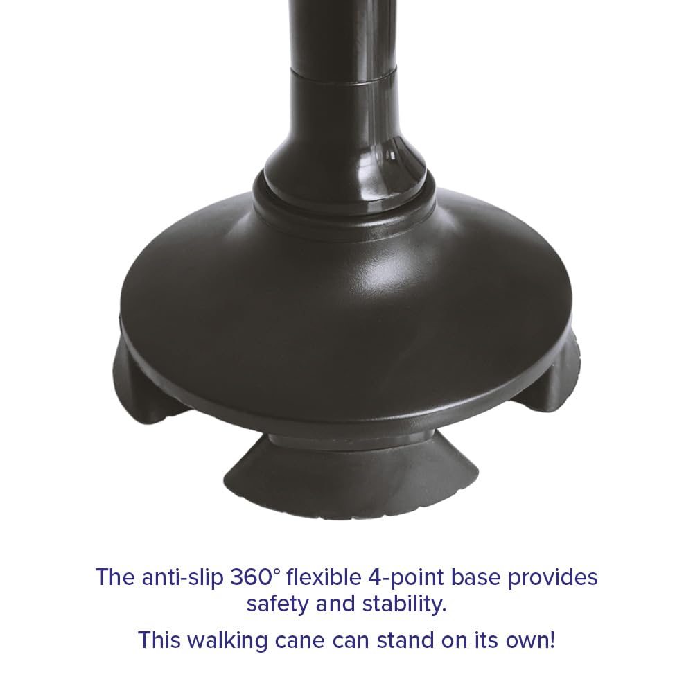 DR-HO'S Get Up & Go - Bastón de lujo plegable, altura ajustable con luz y alarma, base de 4 puntos, soporte de movilidad de doble mango para personas mayores y adultos