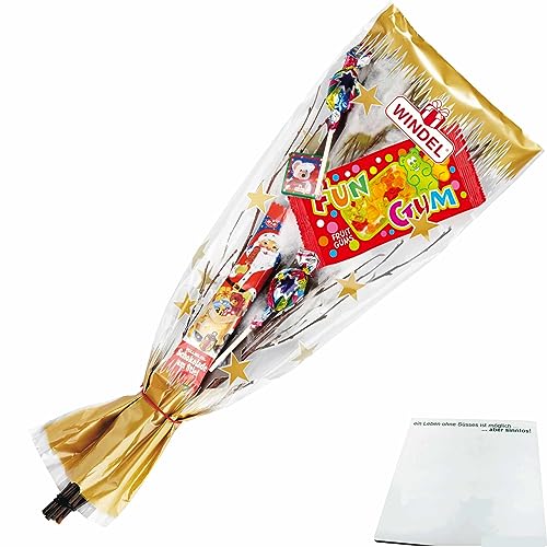 Weihnachtsmann Rute 22 Windel Goldrute mit Schokolade und Süßwaren Rute (90g) + usy Block