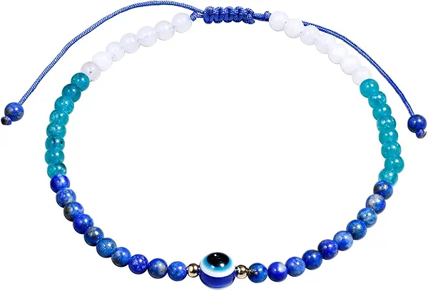Jewever Evil Eye Anklet Bracelets for Women Energy Healing Crystals and Gemstones Worry Stone Beach Foot Meditation Yoga Jewelry