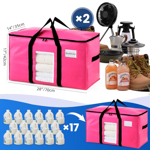 Image of TAILI 2 Pack Pink Extra Large Moving Bags, Heavy Duty Totes with Visible Window, Wrap Around Handles, Space-Saving Storage, Alternative to Moving Boxes