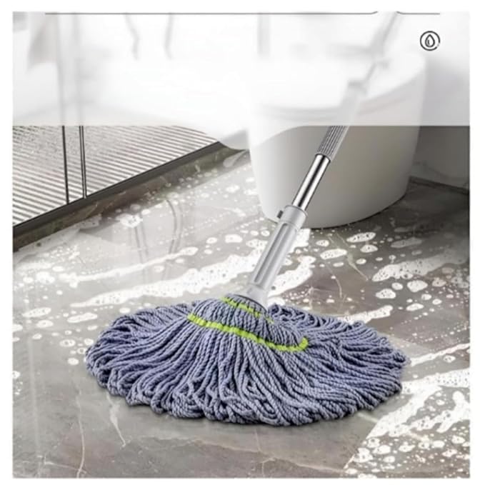 Image of Microfibre Twist Mop, Self-Wringing Floor Cleaning Mop with Extendable Handle, Grey - Pack of 1, Easy to Use for Home & Office Floors