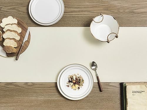 Image of ZeeMart Basic Linen Style Table Runner, 14 x 36 Inch Off White, Rustic Farmhouse Creamy White Table Runners 36 Inches Long, Everyday Polyester Table Runner - Machine Washable & Easy Care