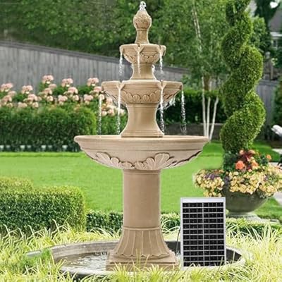 Dephet Italian Solar Water Fountains Outdoor Garden Decor - 48.4''H Fountains and Waterfalls Outside, Large Cascading Indoor Floor-Standing Resin Bubbler Fountain Features W/Pump for Patio, Backyard