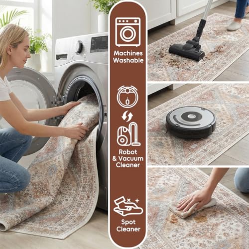 2' x 10' Washable Runner Rug for Hallway, Non-Slip Vintage Living Room Runner Rug, Low Pile Soft Carpet for Entryway, Kitchen, Laundry Room, Dining Room, Bathroom by Aibogiter - Used condition - Image 4