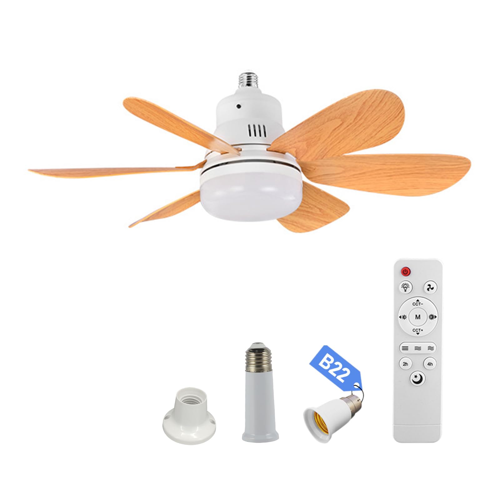 HTU E27 Ceiling Fan with Light and Remote Control, 40w/200-2000lm Small Ceiling Fan, Three Color Temperature Options Breeze Fan Light for Living Room Study & Household Use-Grain Socket 52cm