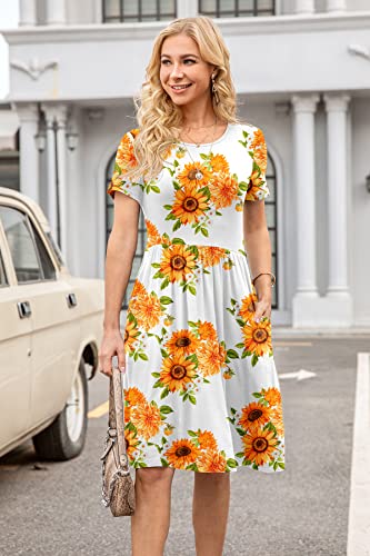 Image of DB MOON Women Summer Casual Short Sleeve Dresses Empire Waist Dress with Pockets