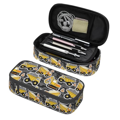 Image of Construction Car Truck Excavator Pencil Case Big Capacity Storage Pencil Pouch Stationery Bags With Zipper Portable Pen Holder Box Organizer For Boys Kids Student College School Office Supplies