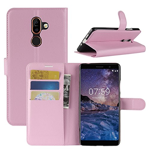 Nokia 7 Plus Case, Fettion Premium PU Leather Wallet Flip Phone Protective Case Cover with Card Slots and Magnetic Closure for Nokia 7 Plus Smartphone (Pink)