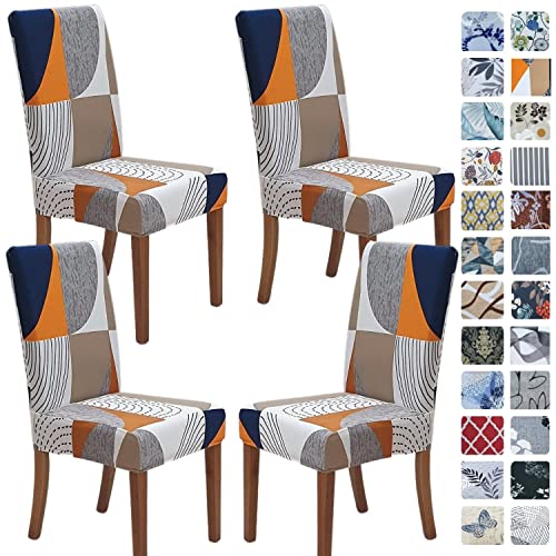 Image of SPRINGRICO Polyester Chair Covers For Dining Room (4 Pack, Color Matrix, Multicolor)