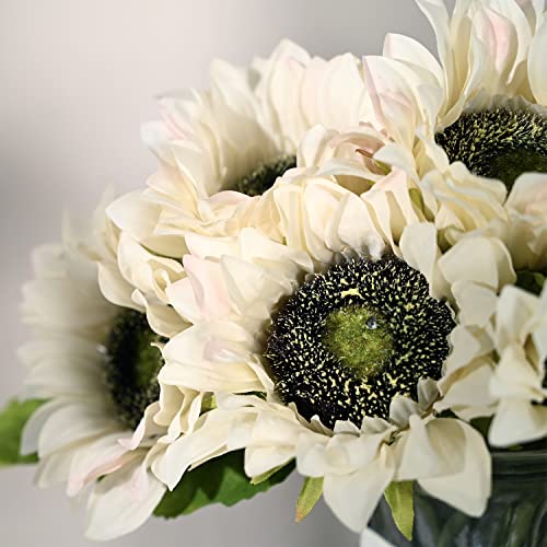 Sunflowers Artificial Flowers Fake Sunflower Faux Silk Sunflowers 18 Heads With Stems Rustic Flowers Table Centerpieces Wedding Bouquet For Tables Diy Office Party Home Decor White #TOP2