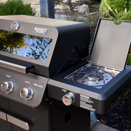 Image of Monument Grills Mesa Series, Outdoor Barbecue Stainless Steel 4 Burner Propane Gas Grill, 52,000 BTU Patio Garden Barbecue Grill with Side Burner and Knob Controls, Mesa425 with BBQ Cover