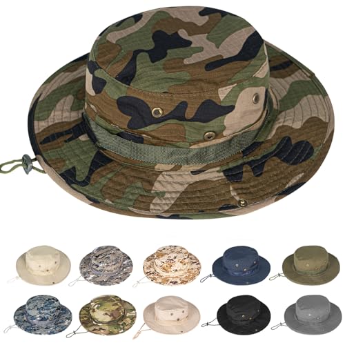 Image of Sun Hats for Men Women Boonie Hat UPF 50+ Bucket Hat Wide Brim UV Protection Fishing Hiking Safari Outdoor Hats