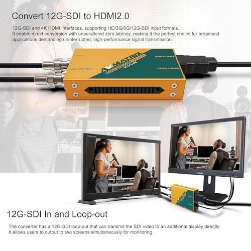 Image of AVMATRIX 12G SDI to HDMI mini Converter,HD /3G /6G /12G-SDI Loop Out, HDMI 2.0 Output, Pocket Size & Easy Mount, USB-Type C Power Solution (SC1112-12G)