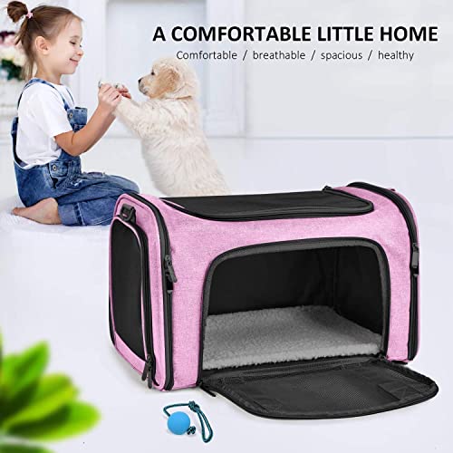 Image of PETANGEL Cat and Small Dog Carrier Bag, 50cm Large Cat Carrier Soft Sided Carrier, Folding Dog Carrier(Pink, L+: 50cm x 34cm x 34cm)