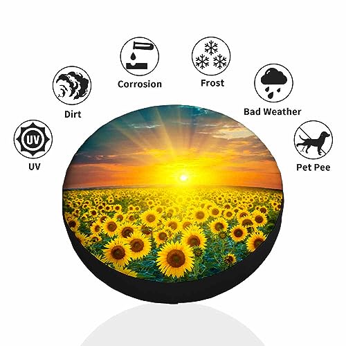 Image of Sunflowers Field Spare Tire Cover Sunrise Golden Yellow Sunflower Sunlight Bright Cloudy Weatherproof Universal Wheel Protectors Camper Tire Covers for Trailer Rv Travel(17 inch)