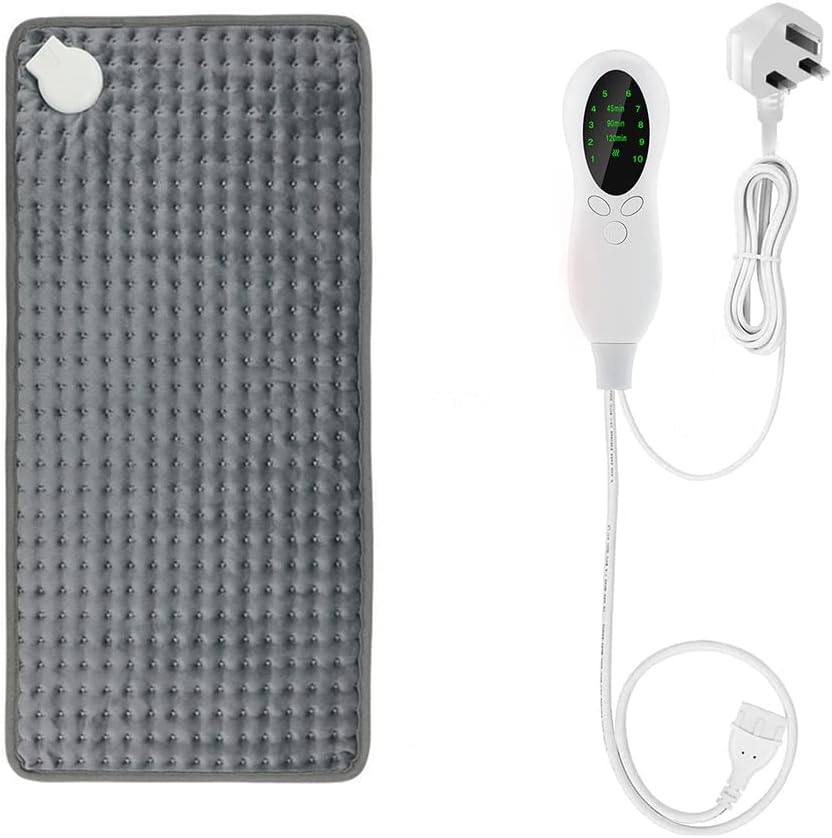 Heating Pad Electric Blanket with 10 Gear Temperature Adjustment & Timing & Overheating Protection, Grey Washable 220V 75W (30 * 60cm / 11.8 x 23.6 Inch) (EU Plug)